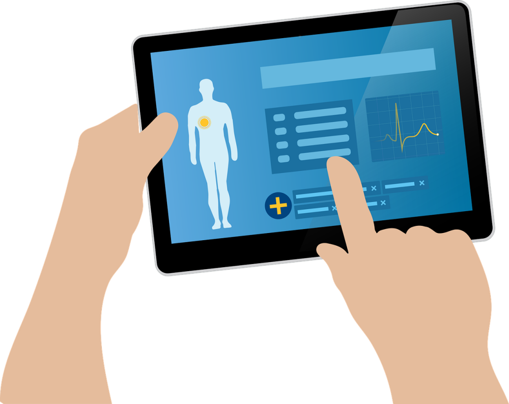 Een tablet met gedigitaliseerde data over ehealth in de zorg,
